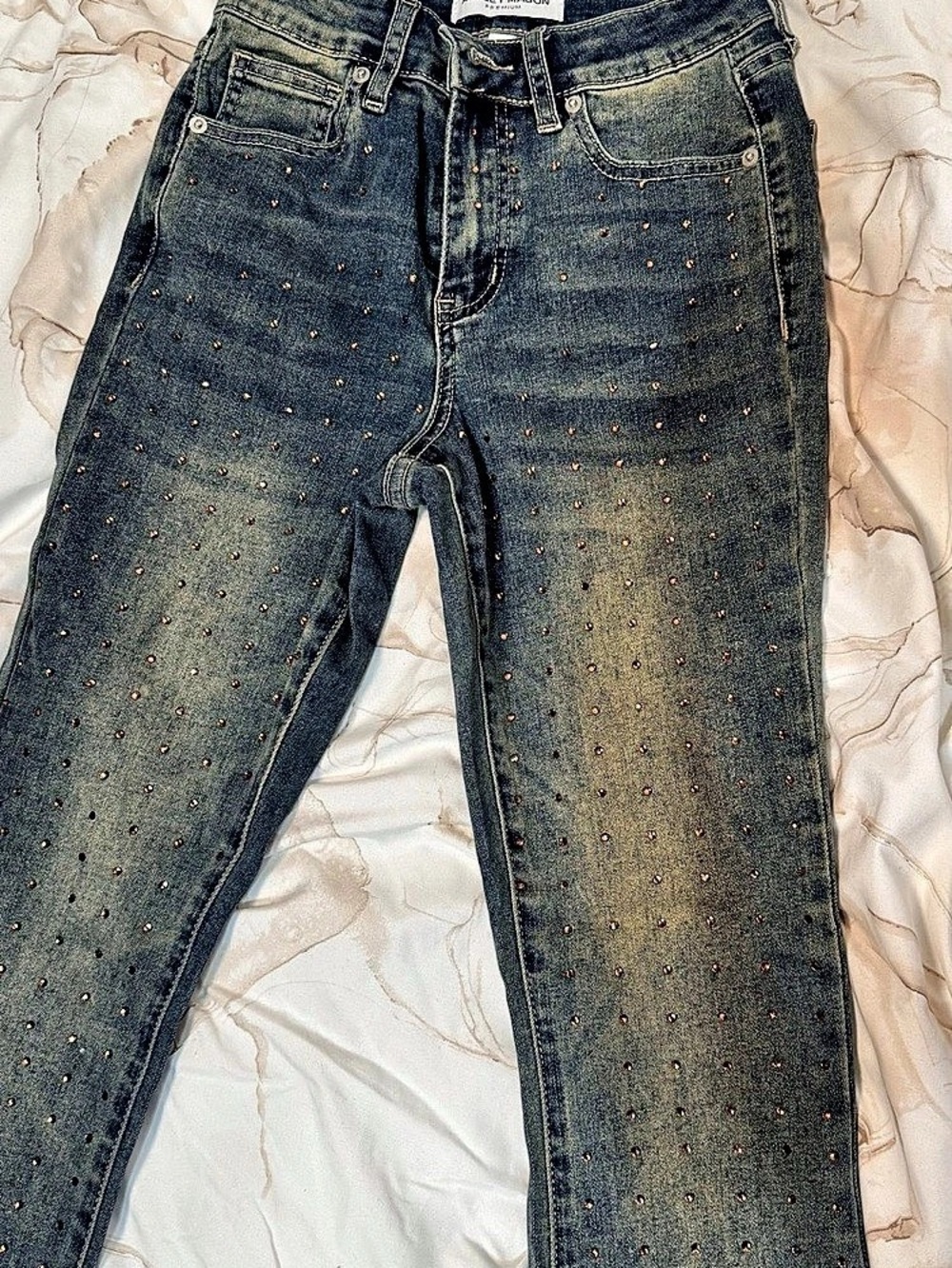 Rhinestone Embellished Flare Jeans Women's Flare Jeans Blue Size 0/24
